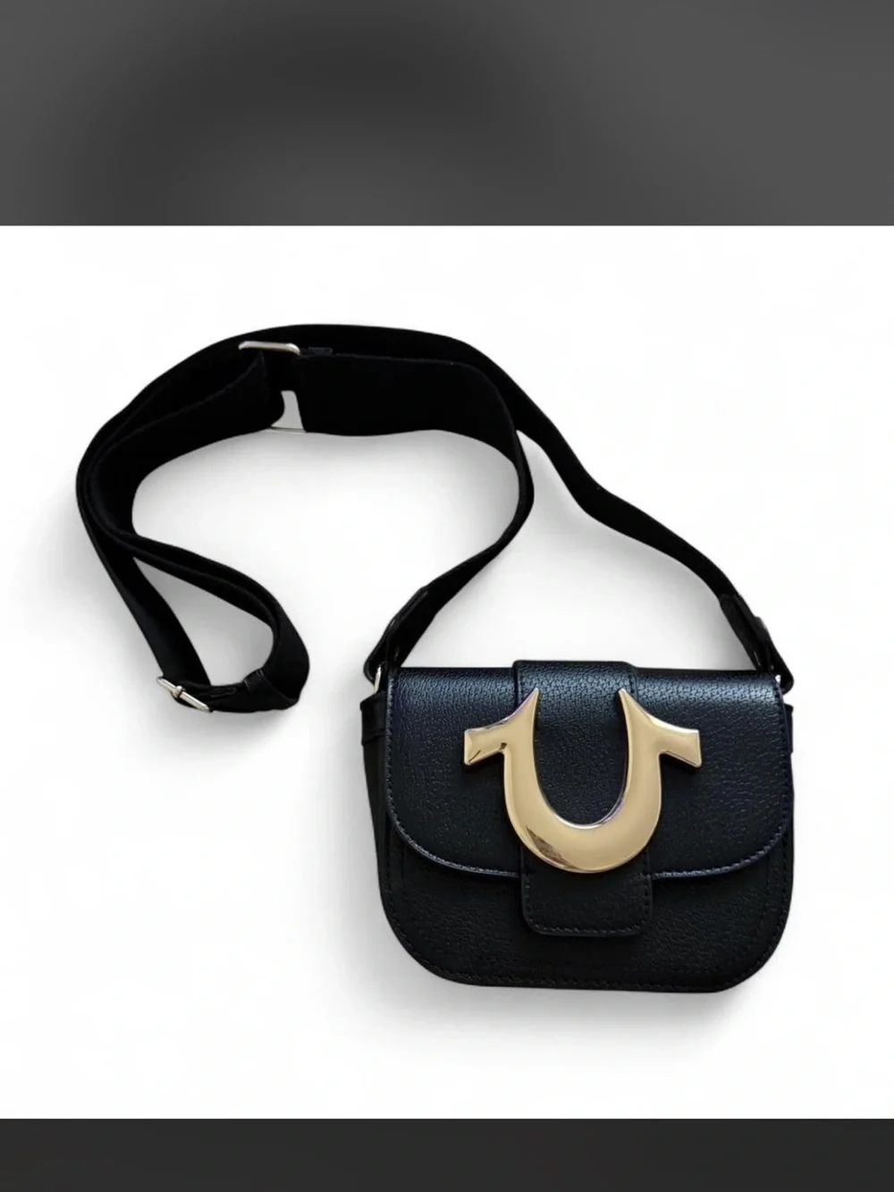 True Religion Black Crossbody Bag with Gold Hardware